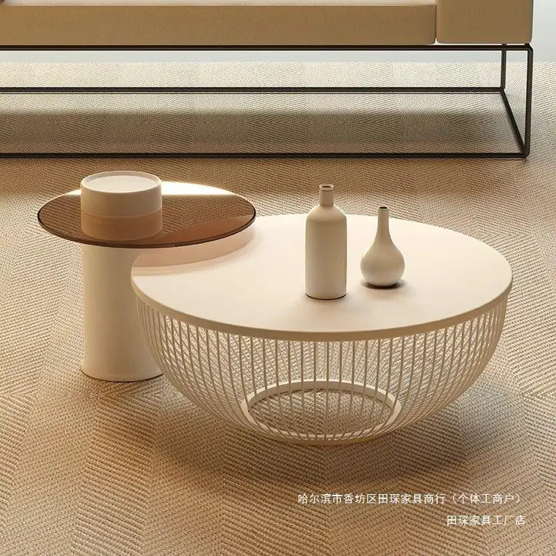 

Internet celebrity cream style coffee table, small apartment, side table, TV cabinet, rock table, round living room, cre