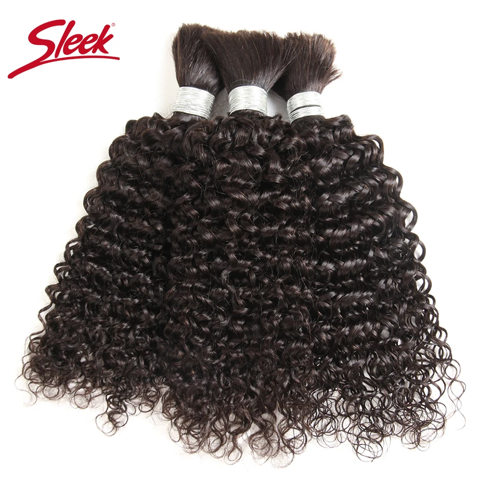 Sleek-Kinky Curly Bulk Pacotes de cabelo humano, cabelo para trançar, Remy, preto natural, indiano Crochet Tranças, sem trama, 8 a 30 polegadas