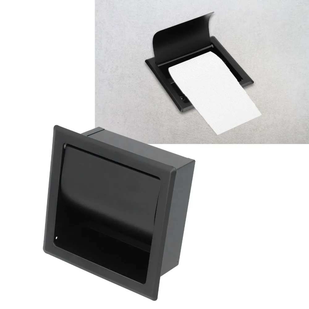 

Stainless Steel Toilet Paper Holder With Cover Wall Mount Recessed Toilet Paper Holder Black Embedded Tissue Holder Space Saving