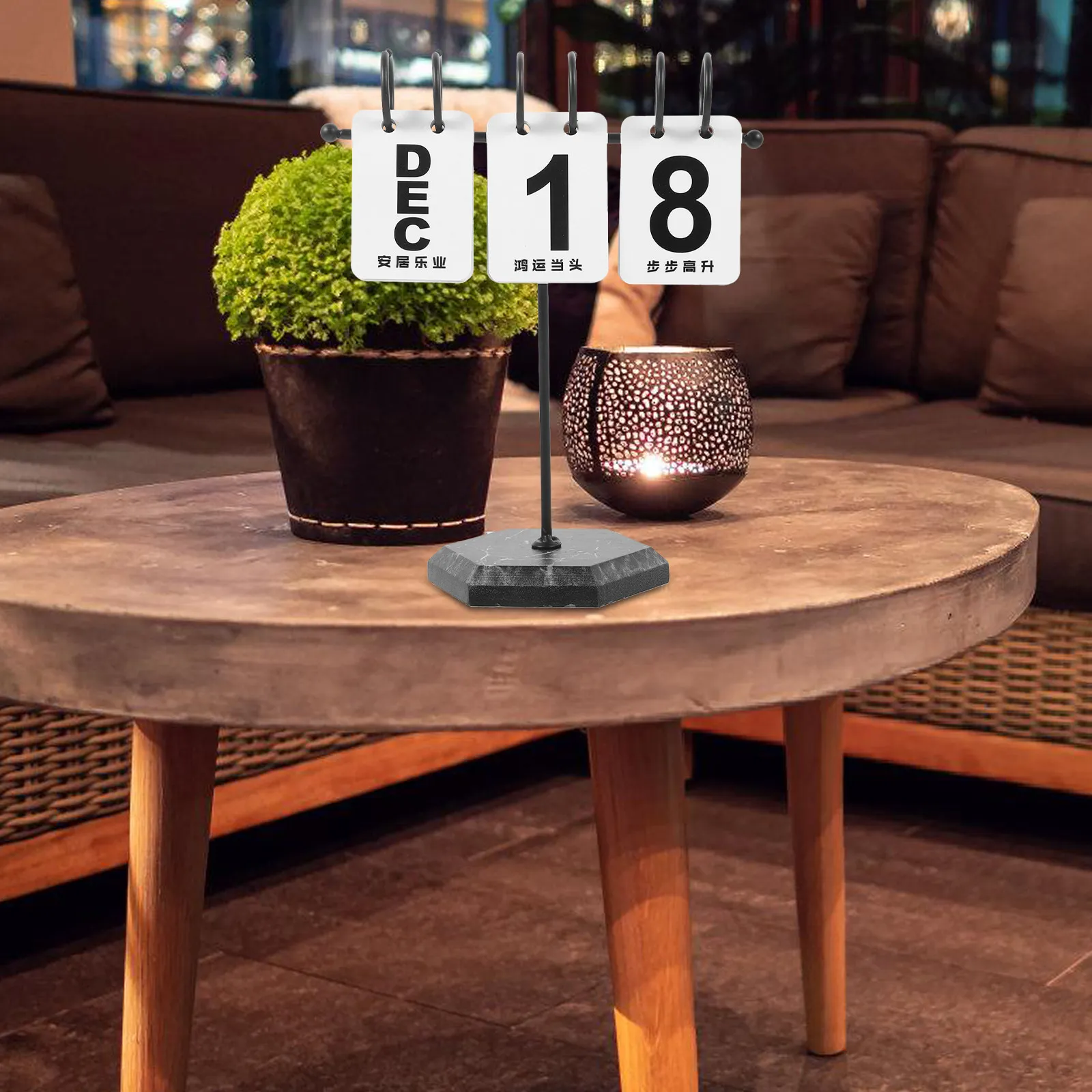 

Standing Desk Calendar Reusable Perpetual Flip Calendar for Office Home Bookshelf Living Room Tabletop Decor Metal Rustic Style
