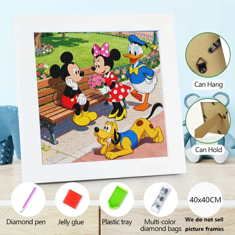 

1 шт. 5D Full Drill DIY Набор алмазной живописи, Дисней Микки Маус и Минни Маус Романтический парк с Дональдом Даком и Плутом, автомобиль
