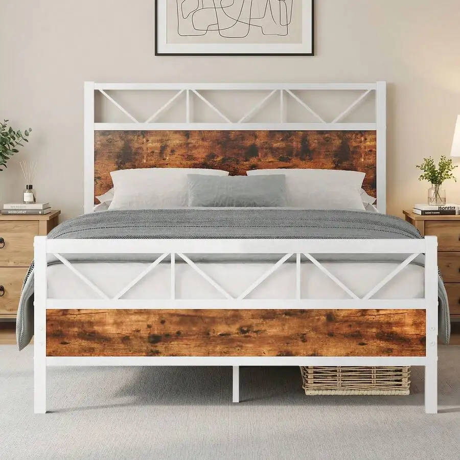 Twin/ Full/ Queen/ King Bed Frame With 51' Tall Headboard, Metal Platform Bed With Headboard, Wooden Bed Frame With Strong Metal