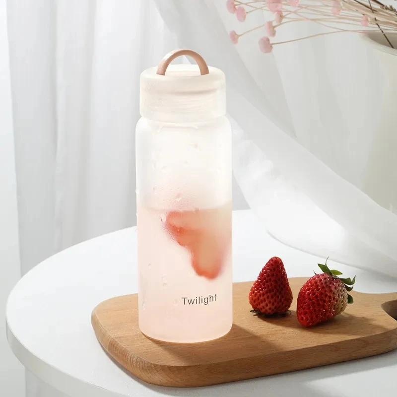 Frosted Matte Clear Glass Water Bottle 420ml Portable Cute BPA Free Waterbottle Milk Juice Cup Home Office Equipment Gifts