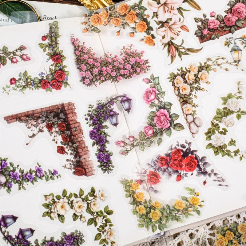 30Pcs Flower Corner Stickers Retro Hollowed out Border Design Collage Scrapbook Material Office Stationery Decoration Stickers