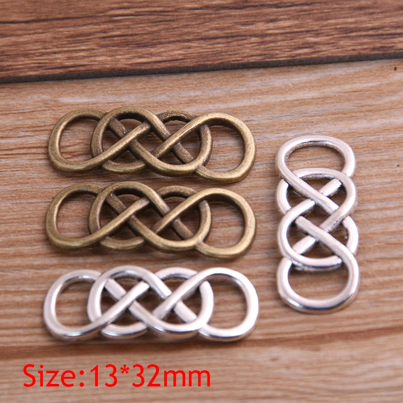 10PCS 13*32mm Two Color Metal Alloy Four Circles Jewelry Connectors Charms For Bracelet Making