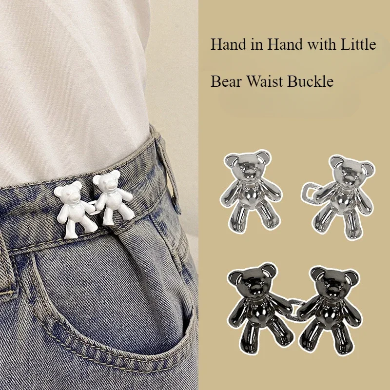 A Reusable Metal Button with A Small Bear Flower Pattern Detachable and Closed Invisible Buckle Adjustable Belt Clip Women