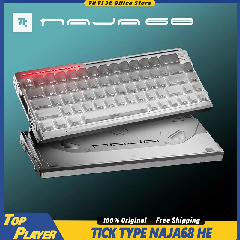 Teclado Mecânico Magnético TickType Naja 68, Anodizado em Cinza Escuro, Para Escritório, Esports, FPS, Delta, Valorant
