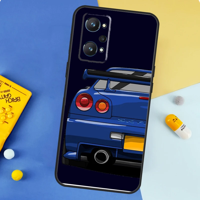 Skyline R34 Blue Case For Realme 8 9 10 Pro Plus C11 C15 C30 C33 C35 C55 C21Y C25Y GT Neo 5 3 2 2T 3T Cover