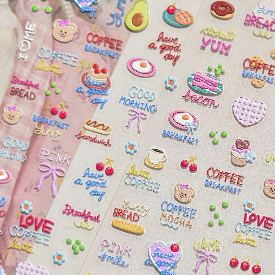 

Coffee Avocado Poached Egg Food Banana Bread Cake Bear Flower Apple Cherry Strawberry Watermelon Peach Nail Art Stickers Decals