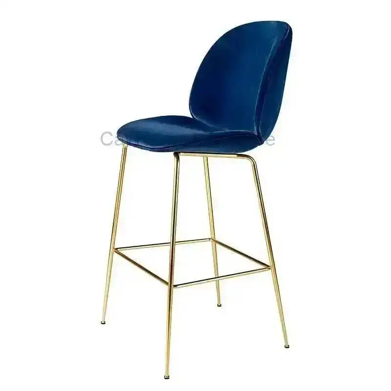 

Gold High Chair Bar Backrests Minimalist Modern Footed Stools Velvet Cloth Household Leisure Bar Chairs Home Furniture