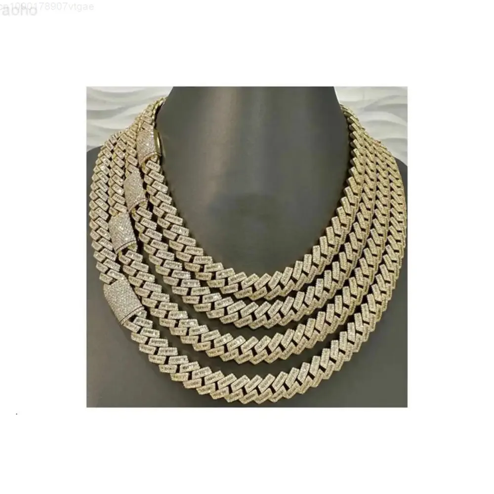 

Кубинская цепочка Baguette Miami 12 мм Vvs с муассанитом и бриллиантами, стерлинговое серебро 925 пробы, позолота 18-24 с замком-багет.