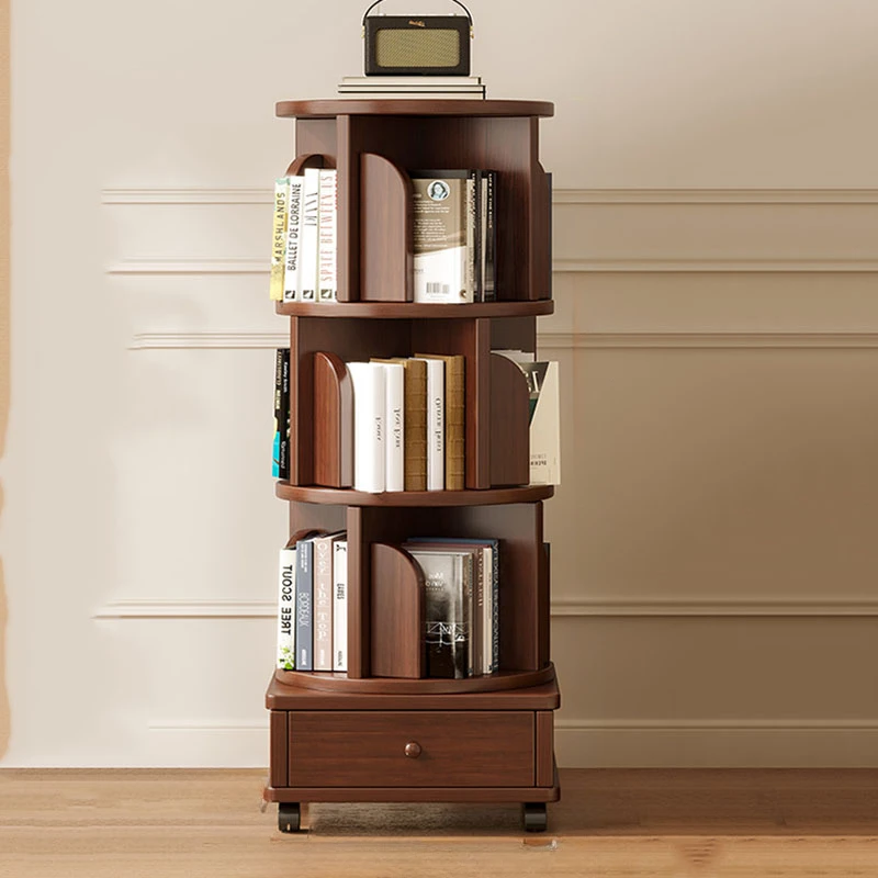 Wooden Circular Bookcases Mobile Sideboards Bookends Rotating Bookshelf Modern Industrial Children Libreria Scaffale Furniture