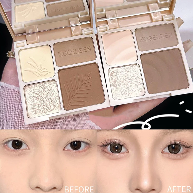 【Paleta de cuatro colores para el rostro, sombra mate, brillo duradero, iluminador, contorno, polvo brillante, cosméticos para la nariz en 3D】