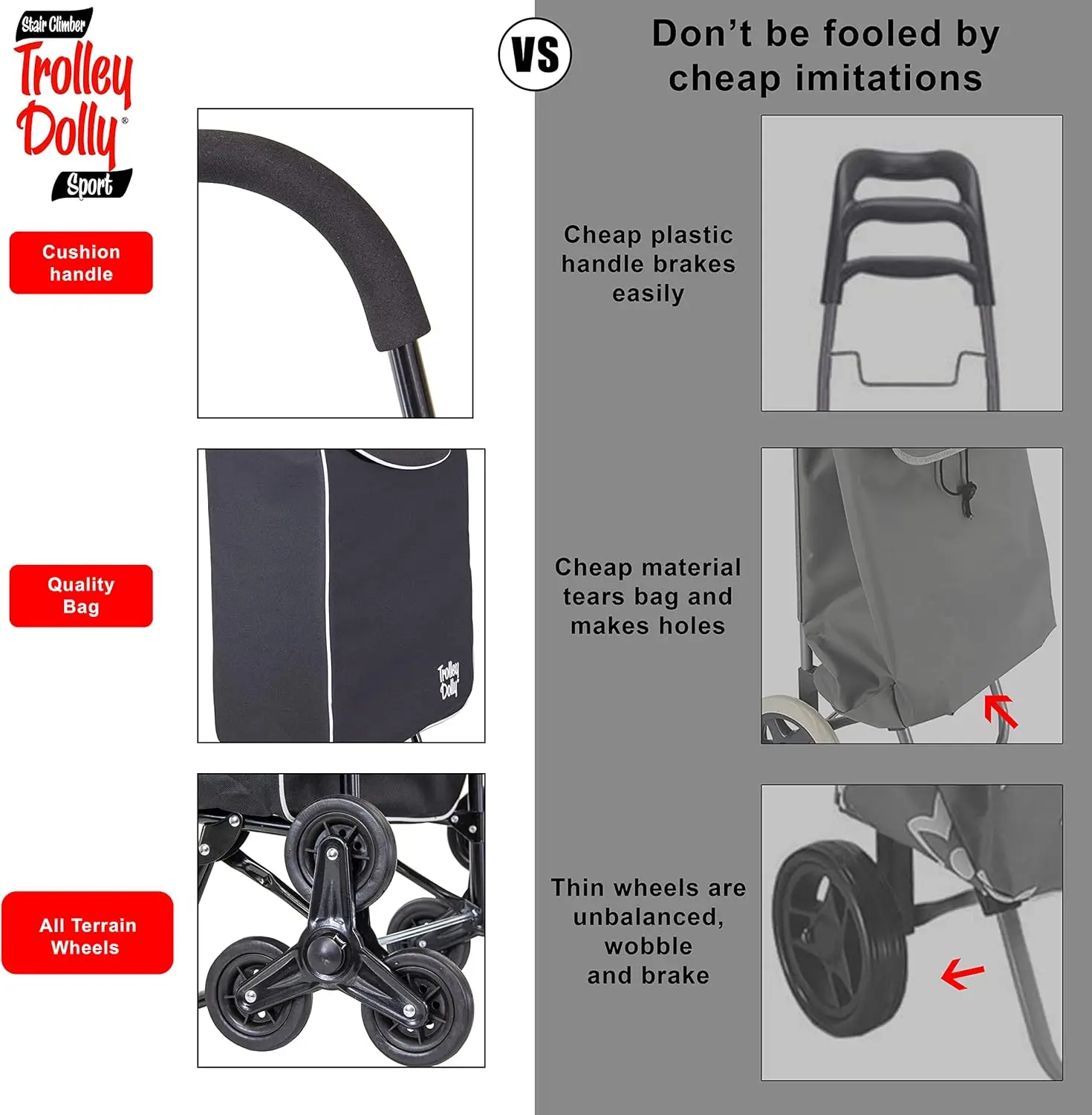 折りたたみ式食料品カート、階段昇降ホイール付き、取り外し可能なバッグとハンドトラック機能付き - 多用途ローリングトロリー（ブラック）