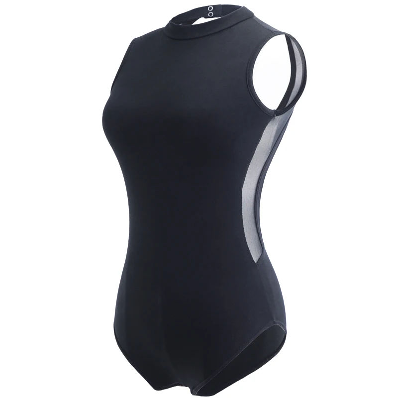 Justaucorps de Ballet pour femmes adulte maille épissure dos nu justaucorps de danse col roulé justaucorps de gymnastique sans manches Ballet danse body