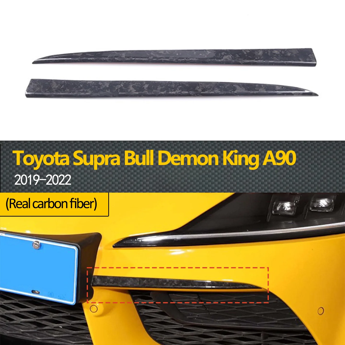 

Suitable for 2019-2022 Toyota Supra A90 Bull Demon King Genuine Carbon Fiber 2-Piece/Set Front Fog Light Eyebrow Trim