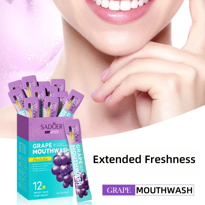 

10ml*20 Pieces of Sadoer Grape Mouthwash Are Rich in Grape Extract and Menthol, Providing Long-Lasting Grape Freshness for Breath, Effectively Improving Bad Breath, with a Sweet Taste, Gentle but Non-Irritating, Maintaining Oral Health While Also Providin