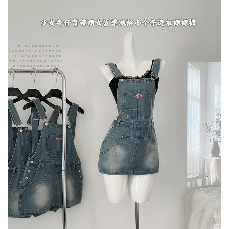

Японское кавайное джинсовое мини-платье на бретельках, Женская винтажная одежда в стиле 1920-х годов, джинсовое платье без рукавов, корейская мода, яркая шикарная верхняя одежда, Новинка