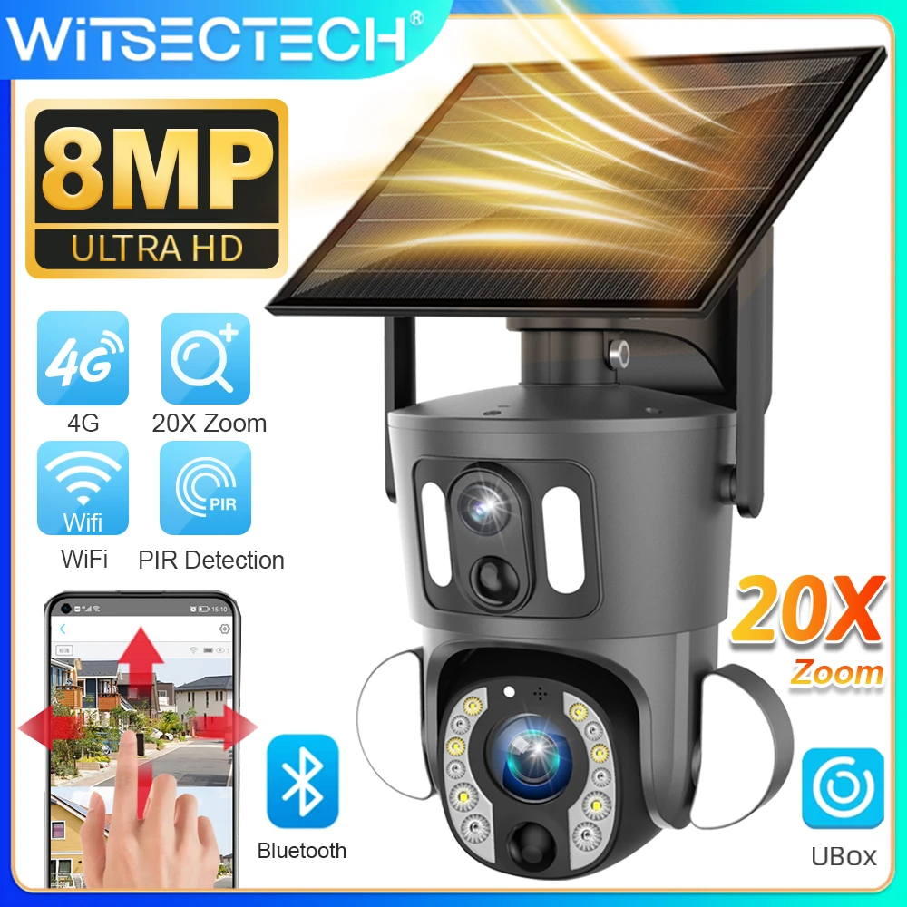 

Ubox Camera 4G Solar Camera Outdoor WiFi 8MP 20X Zoom Surveillance Camera PIR Detection Auto Tracking Security Protection Cam
