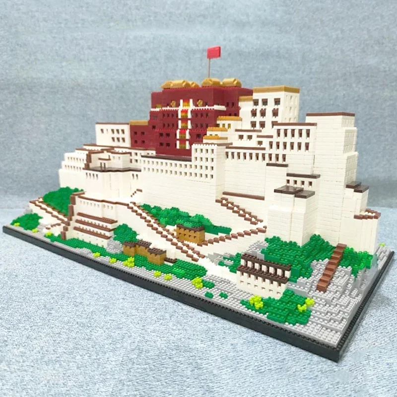 PZX 9922 World Architecture Lhasa Potala Palace Flag House Mountain Temple Mini Diamond Blocks Bricks Building Toy Gift No Box