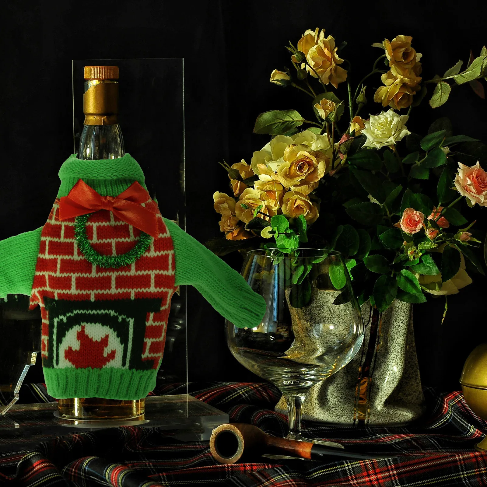 

3Pcs Christmas Wine Bottle Cover Knitted Festive Design for Holiday Table Decor Party Home Coffee Shop Hotel Xmas Ornament
