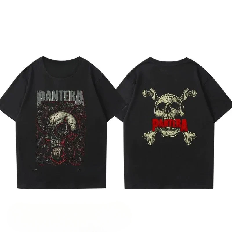 Fashion PANTERA Pandora Band Short Sleeved T-shirt Men's Cotton Loose Hard Core Heavy Metal Rock Band Surrounding Half Sleeves