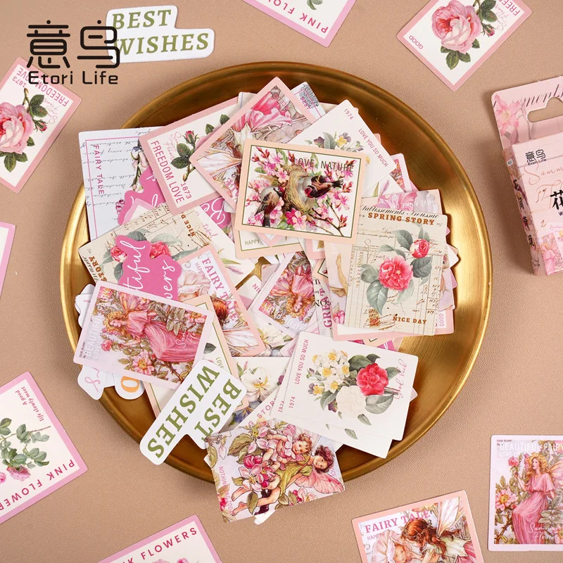 46pcs/box Floral Fairy Rose Elfs Lily of The Valley Flower Window Retro Style Stickers Journal Stationery Decorative Sticker