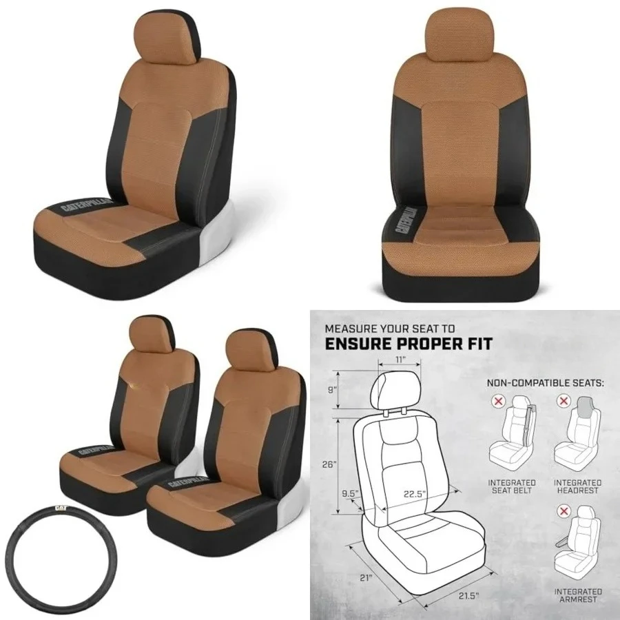 

Truck Seat Covers, Front Seat Set with Steering Wheel Cover - Automotive Seat Covers for Cars Trucks and SUVs, Steering Cover Fits Wheels 15.5-16 inches