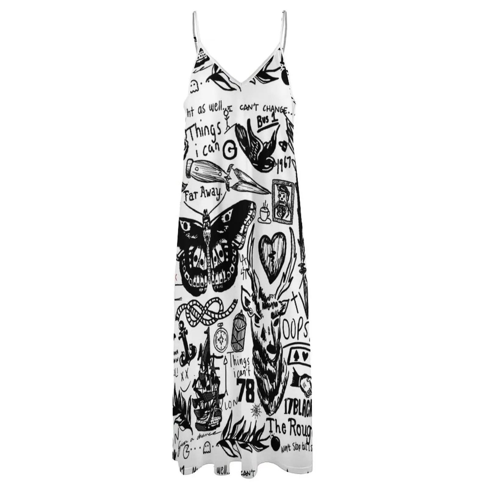 Tattoos Collage ärmelloses Kleid Frauen kleider Damen Sommerkleid ung