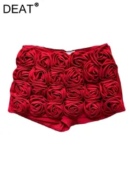 DEAT Women's Skirts 3D Rose Pink Red Black Flowers Slim High Waist Wrap Hip Female Mini Skirts 2024 Autumn New Fashion 11XX8807