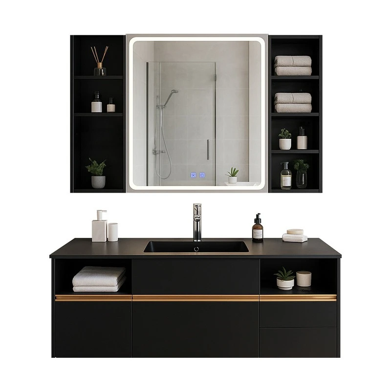 European and American style new stainless steel bathroom cabinet toilet washstand integrated rock slab basin