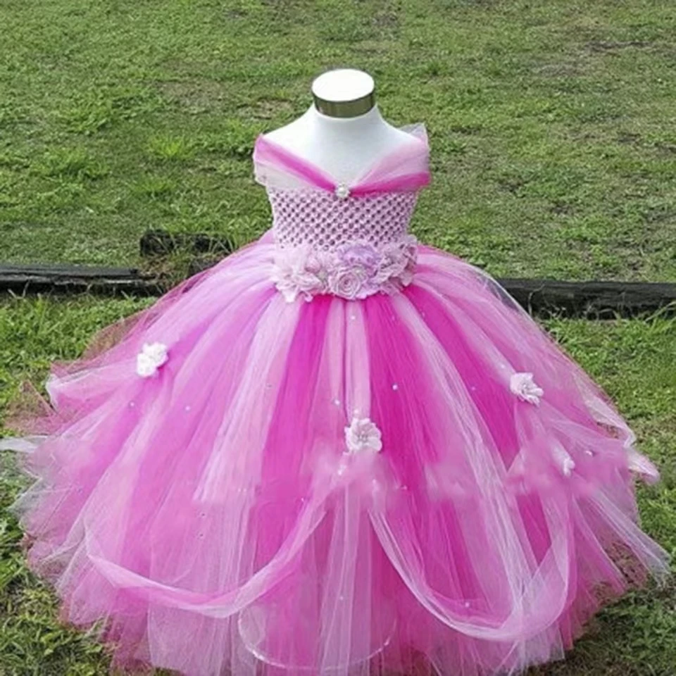 Flower Girl Princess Dress Kid Party Pageant Wedding damigella d\'onore Tutu abiti rosa lavanda bambini vestito per ragazze