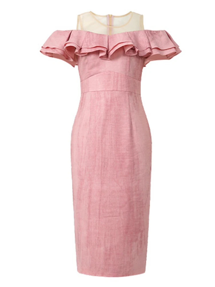 Ropa de mujer ocasión Formal Rosa transparente Sexy fuera del hombro vestido de tubo delgado elegante fiesta de noche Vestidos de cumpleaños Chic Casual
