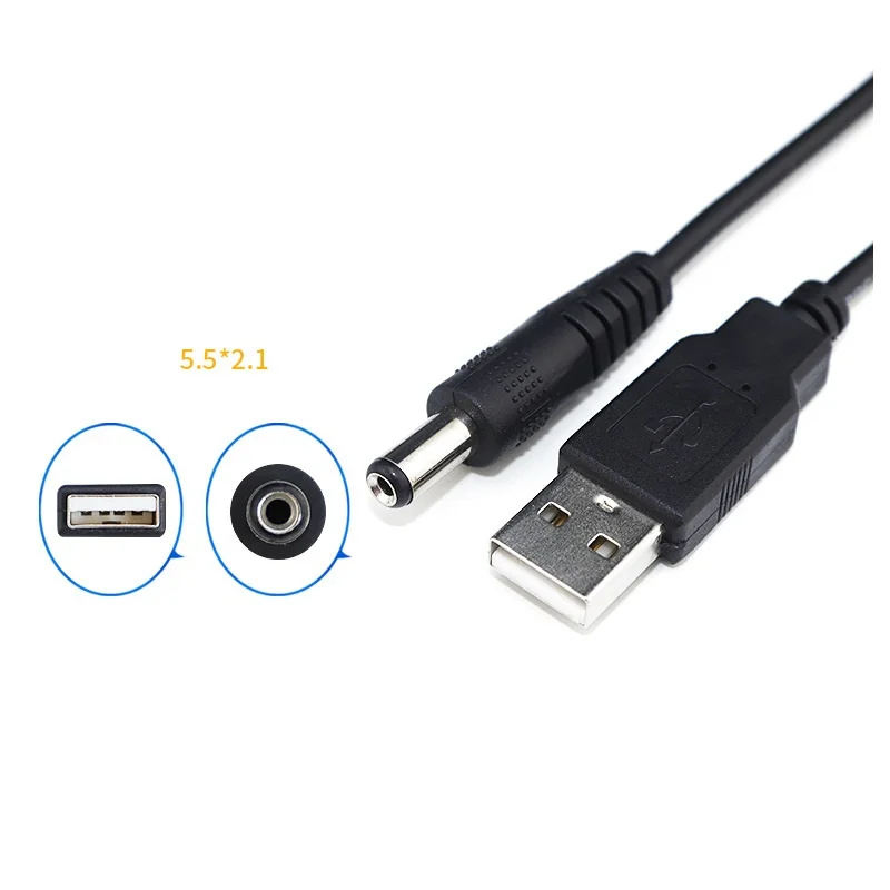 1 متر الأسود USB ميناء 5.5*2.1 مللي متر تيار مستمر برميل كابلات الموصلات الطاقة للأجهزة الإلكترونية الصغيرة تمديدات كابلات usb