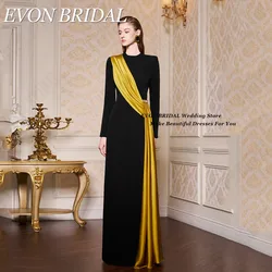 EVON BRIDAL Black And Golden Celebrity Dresses Dubai Satin Mermaid Contrast Color Party Gowns Long Sleeves Vestidos De Ocasião