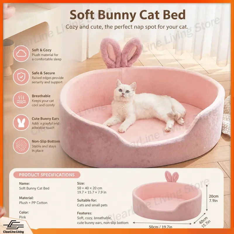 Pink Cat Bed Detachable Washable Dog Sleeping Mat Soft Comfortable Warm Pet House For Four Seasons Indoor Outdoor Puppy