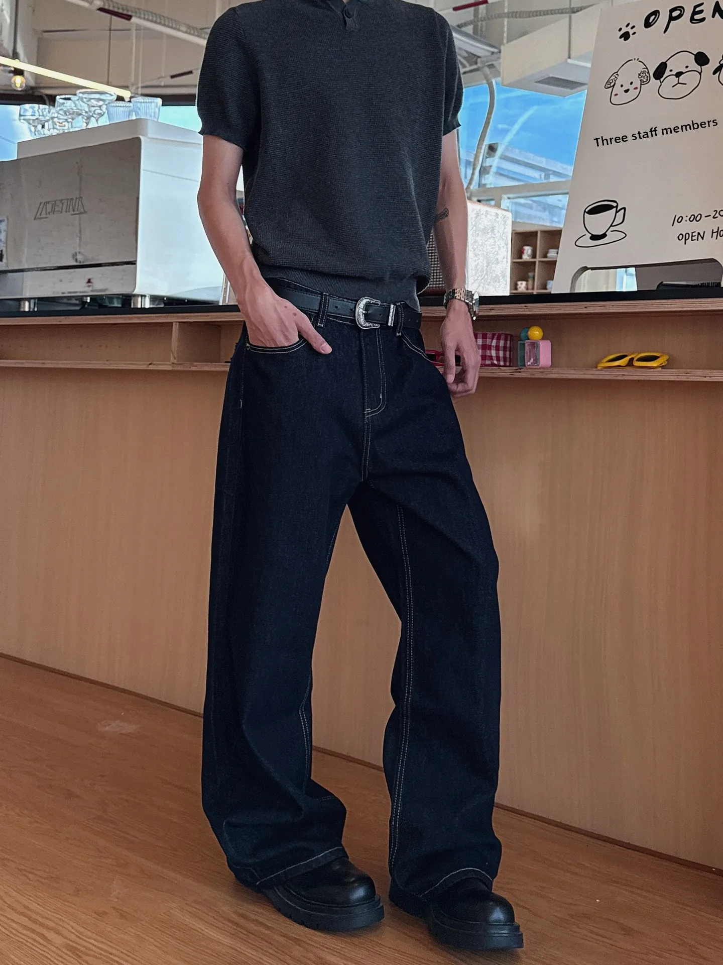 

American Retro Money Style Loose A-Line Jeans Men's Women's Casual Long Trousers mid Waist Zipper Comfortable Stretch Denim