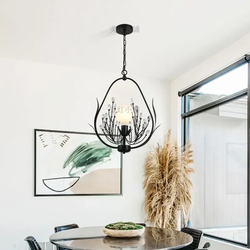

Modern American Crystal Chandelier Iron Art Pendant Light for Restaurant Bedroom Hotel Decor Lighting