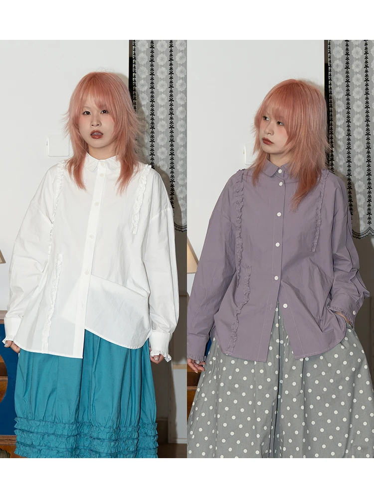 

Slimming Pure Cotton Wooden irt Single Button Loose Long Sve Vintage Sle Women's Spring Faion New Arrival