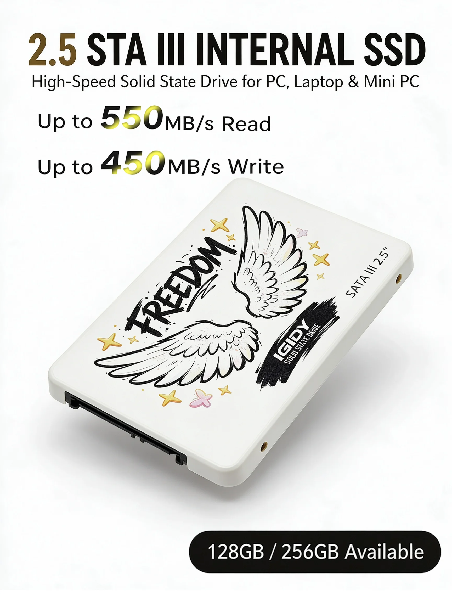 IGIDY 2.5" SATA III SSD 128GB 256GB Solid State Disk Up to 550MB/s Read 3D NAND 7mm Internal HDD Replacement for Notebook PC