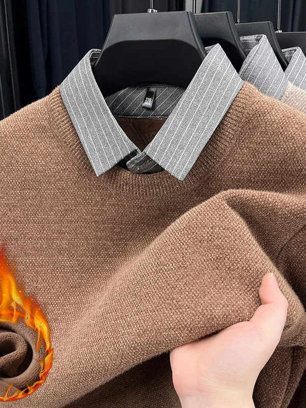 

Мужской вязаный свитер Fce на подкладке с воротником irt, теплый зимний топ из двух предметов Faion Ci Sle Long Sve Top