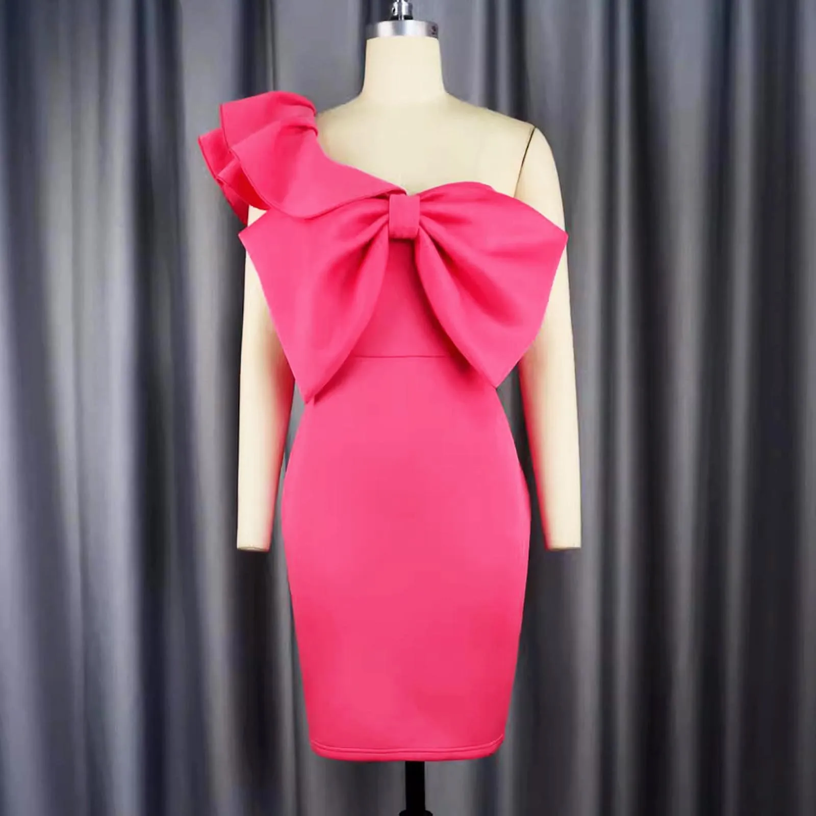 Fuchsia Mini Party Dresses for Ladies Sexy One Shoulder Bowtie Empire Package Hip Above Knee Birthday Cocktail Club Gowns 2025