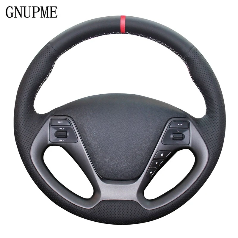 Black Artificial Leather Car Steering Wheel Cover Red Marker on Top for Kia K3 2013 Kia K2 2015 Kia Ceed Cee'd 2013 2014 Cerato