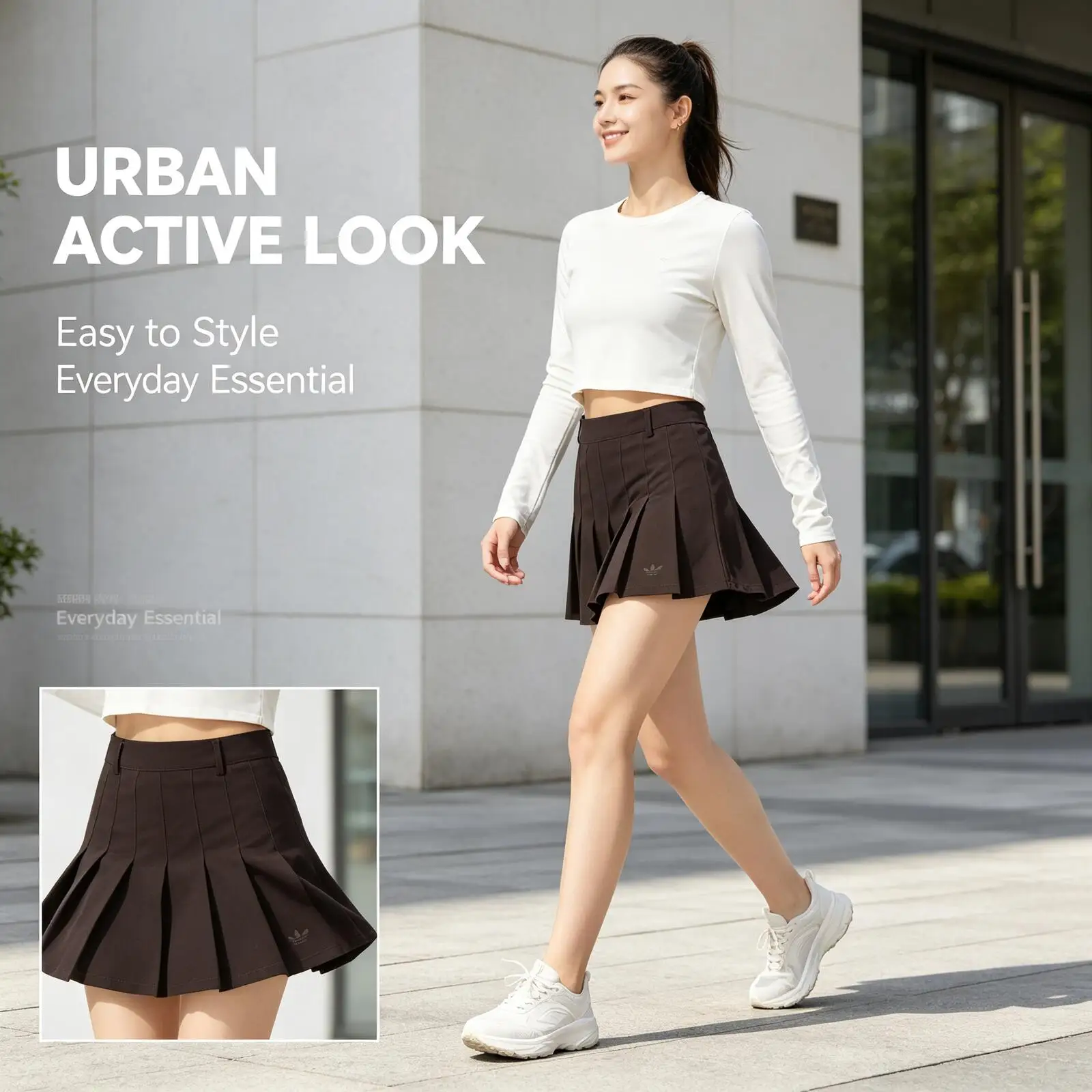 Adidas Women Black High Waist Sport Skirt Women Mini Active Skirt Soft Casual Daily Wear KD5446