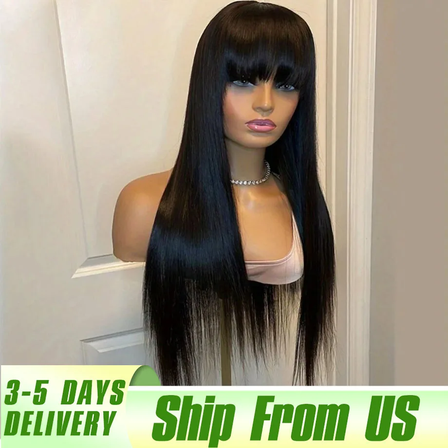 Wigs With Bangs 3x1 Middle Part HD Lace Wigs For Black Women Straight Human Hair Wigs Brazilian 100% Human Hair On Sale