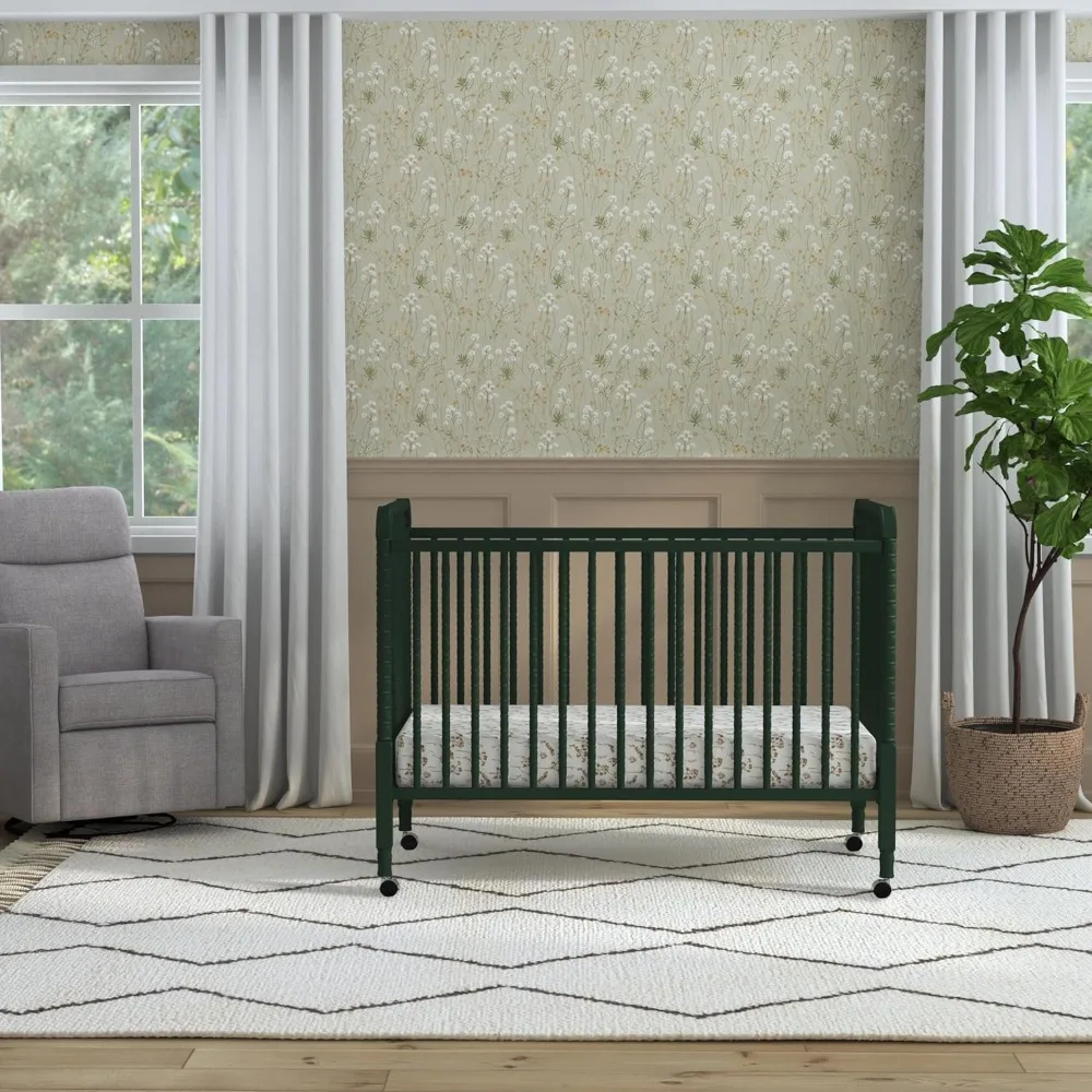 DaVinci Jenny Lind 3-in-1 Convertible Crib in Forest Green, Removable Wheels, Greenguard Gold