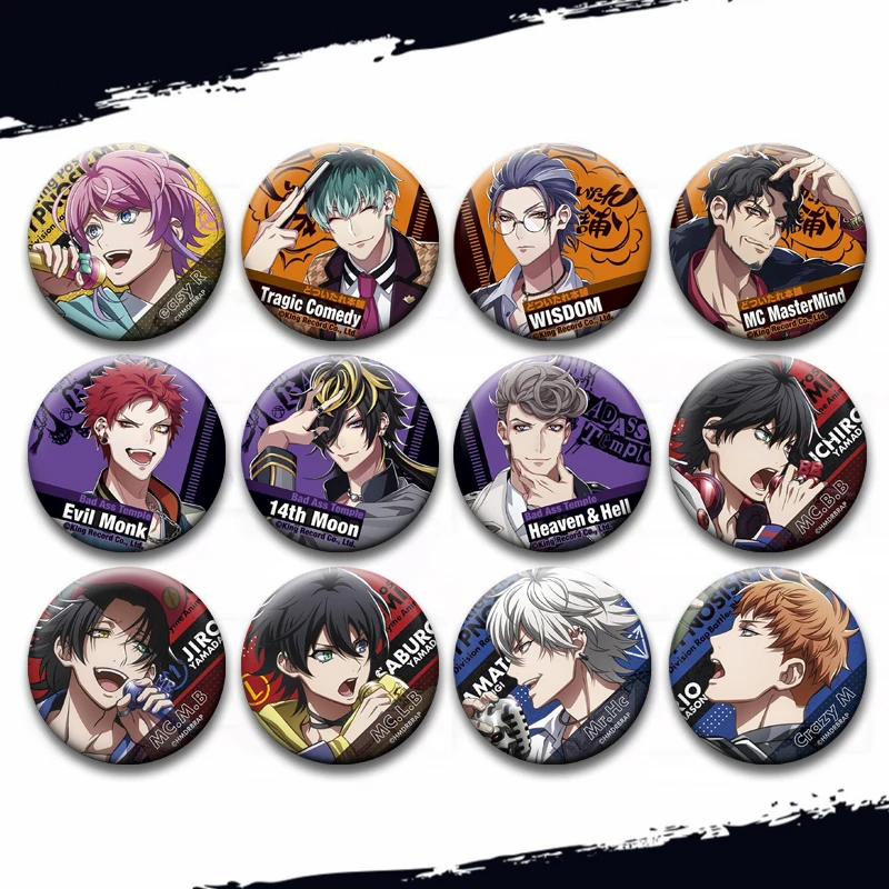 Anime Game Hypnosis Mic Button Pin Cartoon Character Badge Round Tinplate Brooches for Clothes Decoration Bag Accessories Gifts