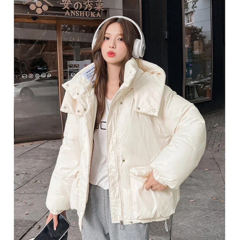 Green Down Jacket Women Coat Black Hooded Fashion American Streetwear Y2K Style Duck Down Feather Female Winter Short Outwear