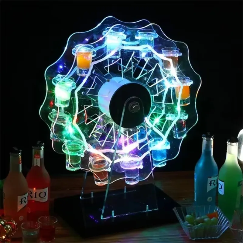 Rechargeable Acrylic Ferris Wheel Light Emitting Diode Wine Rack 12 Glasses Light Emitting Diode Wine Rack