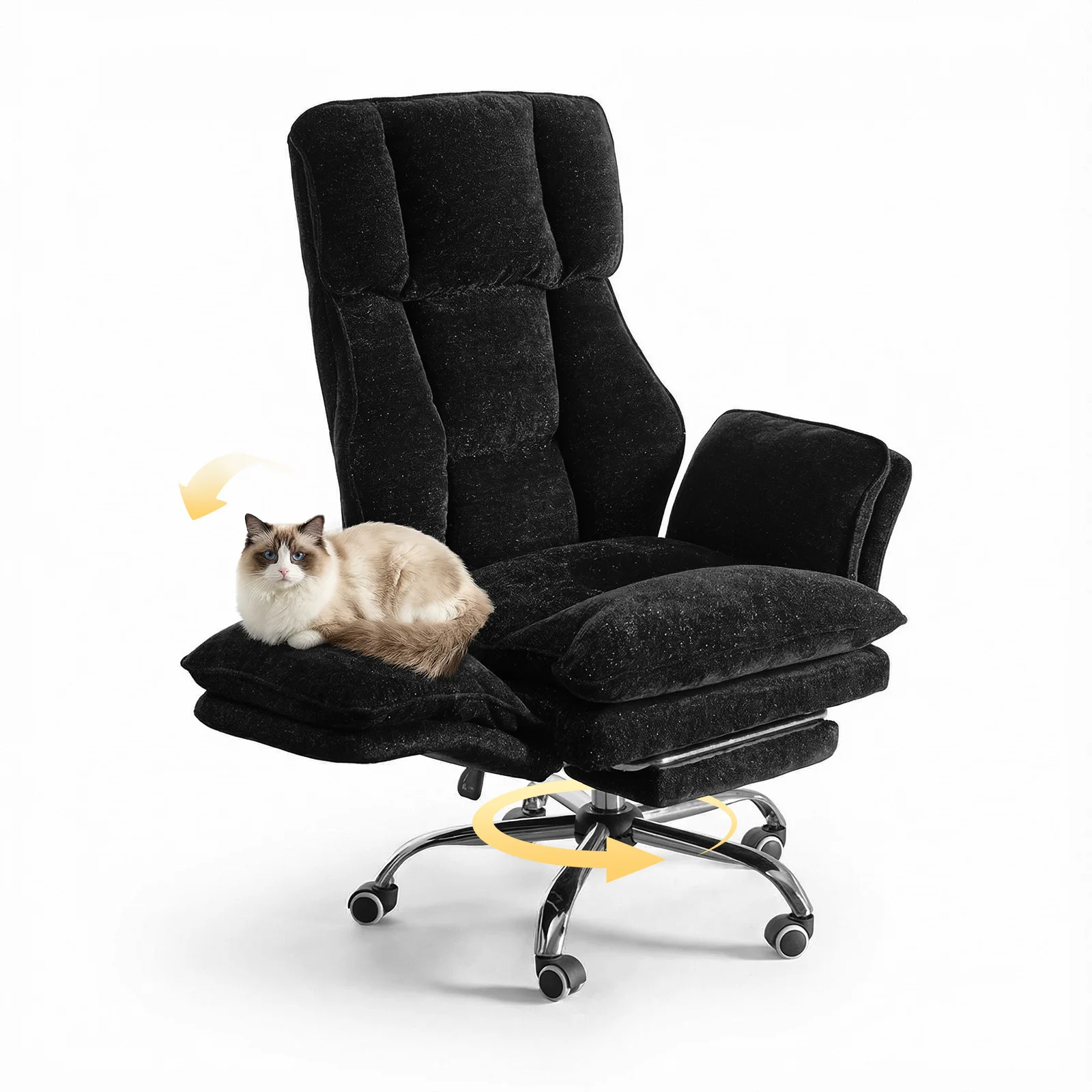 Patbrela Großer und Hoher Cloud-Bürostuhl, Klappbare Armlehnen für Haustiere & Beinspreiz-Sitzposition, Ergonomischer Computer-Gaming-Stuhl mit Fußstütze